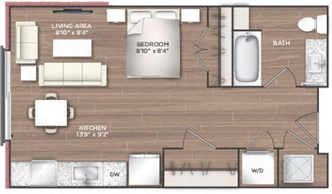 Floor plan for studio, 1 bath, 540 sqft